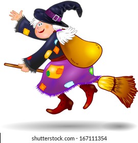 Old witch isolated on white background, vector 