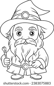 old witch line art for coloring book page