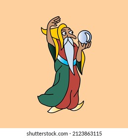 Old witch is looking at his magic ball illustration vector design