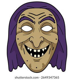 old witch mask party carnival celebration birthday flat color vector illustration template design