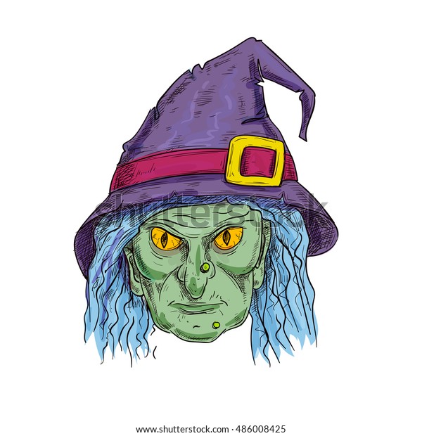 Old Witch Ugly Face Purple Sorcerer Stock Vector Royalty Free