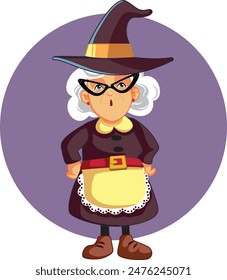 
Old Witch Wondering and Feeling Puzzled Vector Cartoon. Elderly woman feeling curious about witchcraft related question 
