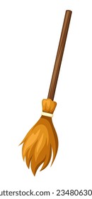 Old witches broom isolated on a white background. Vector illustration