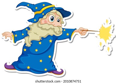 An old wizard cartoon character sticker illustration