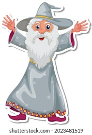An old wizard cartoon character sticker illustration