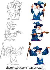 Old Wizard Cartoon Character. Vector Collection Set Isolated On White Background