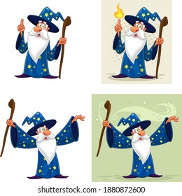 Old Wizard Cartoon Character. Vector Collection Set Isolated On White Background