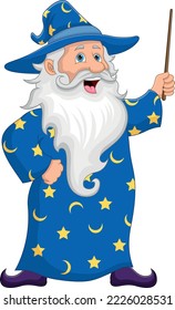 old wizard cartoon holding a wand