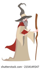 Old wizard character. Medieval sorcerer. Fantasy man