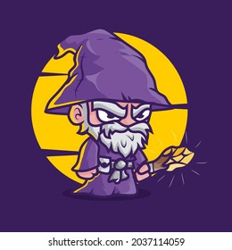 old wizard mascot cartoon icon vector illustration. flat cartoon concept