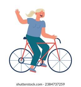 old woman active in bike vector isolated
