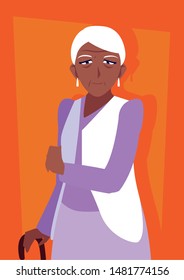 old woman afro with cane