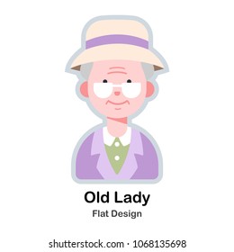 old woman avatar flat vector illustration