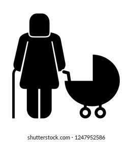 old woman with baby cart figure silhouette