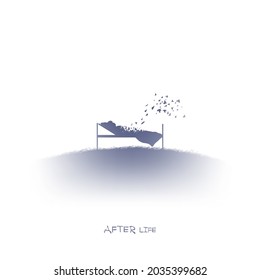 Old woman in bed. Isolated silhouette of senior in heaven. Afterlife