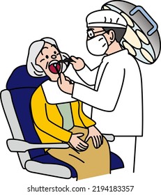 Old woman being treated by a dentist