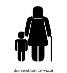 old woman with boy figure silhouette