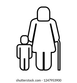 old woman with boy figure silhouette