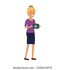 old woman with camera photographic
