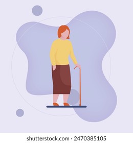 Old woman with cane. Grandmother flat vector illustration. Generation, age, family concept for banner, website design or landing web page