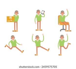 old woman characters in various poses vector illustration