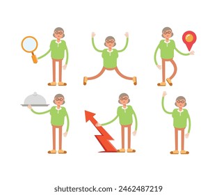 old woman characters in various poses vector illustration