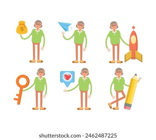 old woman characters in various poses vector illustration