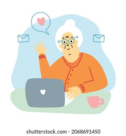 An old woman with a computer	
