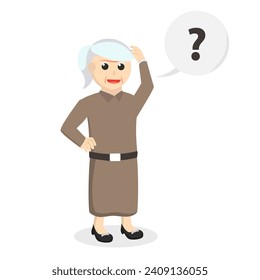 Old woman confused design character on white background