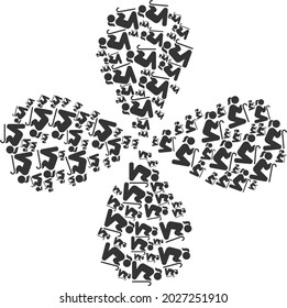 Old woman curl twist. Object flower with 4 petals organized from oriented old woman symbols. Vector flower collage in flat style.