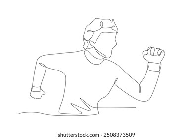 Old woman dancing. Active older women concept one-line drawing