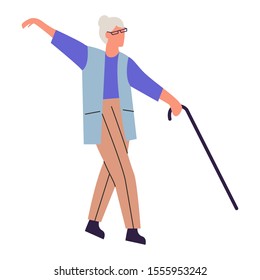 Old Woman Dancing Elderly Woman Stick Stock Vector (Royalty Free ...