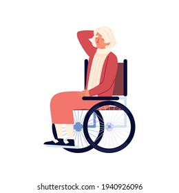 old woman disabled in wheelchair