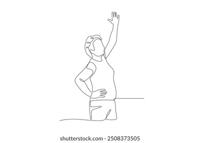 Old woman doing gymnastics. Active older women concept one-line drawing