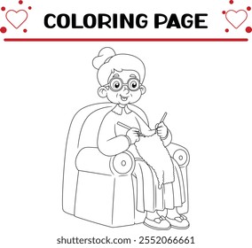 old woman doing kniting work coloring page for kids 