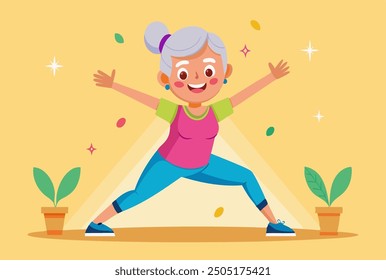 old woman doing yoga or exercise