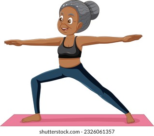 Old Woman Doing Yoga At Home illustration