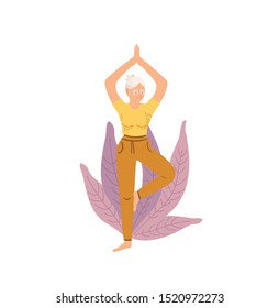 
old woman doing yoga vector illustration
