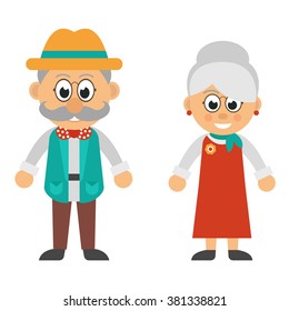 old woman in dress and old man set