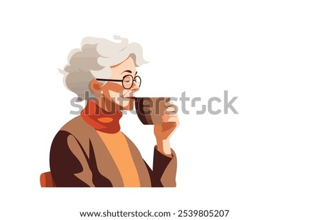 old woman drinking coffee vector flat isolated