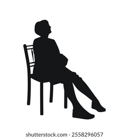 Old woman, elderly person resting in chair, black silhouette of a female figure