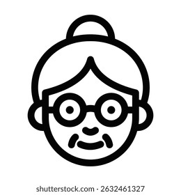 Old woman face avatar vector illustration. Editable stroke.