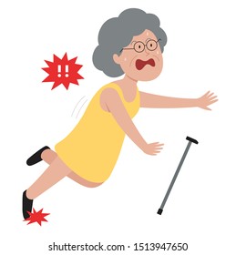 old woman falling accident character design