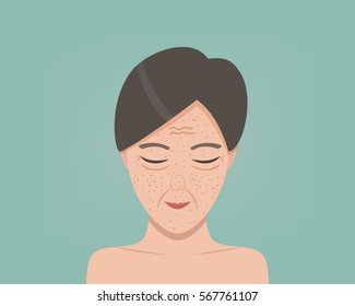 Old woman in flat style, vector