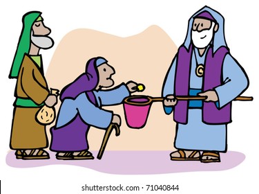Old woman give a coin in the temple