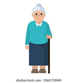 old woman with glasses and walking stick