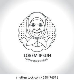 The Old Woman, Grandmother. Monochrome Vector Logo