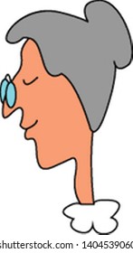 An old woman with gray hair wearing blue round glasses, vector, color drawing or illustration. 