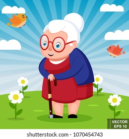 Old woman. Happiness. Elderly person. For your design.