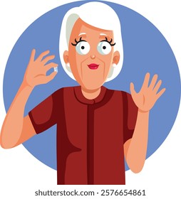 
Old Woman Holding a Medical Pill Vector Cartoon Character. Elderly lady with pharmaceutical supplement product 
